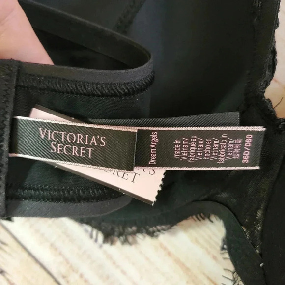 NWT Victoria's Secret 36D Dream Angels Black Lace Demi Bra w/ Collar and Tie - Picture 10 of 11